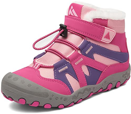 Mishansha Botas de Nieve Niños Botines Invierno Cómodo Niña Niño con Forro Acolchado Calentitas Botas Antideslizante Zapatos de Senderismo Exteriores, Rosa Fucsia 35 EU