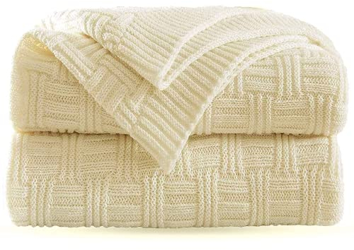 OROOTL Kuscheldecke Strickdecke 100% Baumwolle Weich Sofadecke 130x180cm Schlafdecke für weiches Sofa, Stuhl, Couch, Heimdekoration, Picknick, Camping, Strand