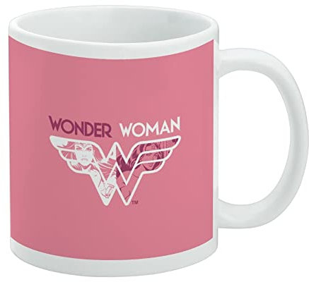 Wonder Woman - Taza de café de cerámica con logotipo rosa número 80, tazas de regalo novedosas para café, té y bebidas calientes, 11 onzas, color blanco