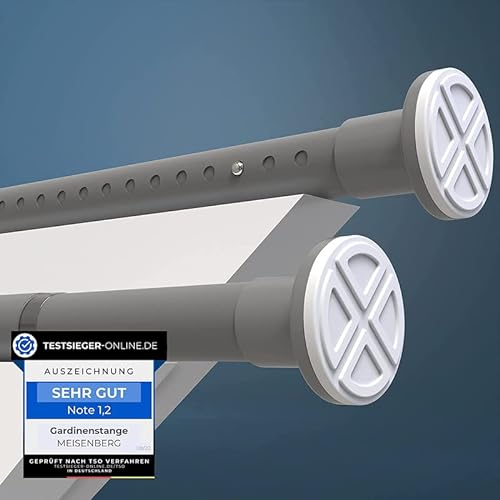 MEISENBERG Vorhangstange ohne Bohren 310-360cm, Grau, Ø 32 mm, Teleskopstange zum Klemmen für Fenster, Dusche, Terrasse und Trennwand