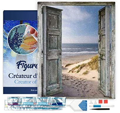 Figured'Art Diamond Painting Erwachsene 40x50cm Mit Rahmen Ganze Leinwand gespannt Tor zum Strand 5D Bilder Eckige Steine - DIY Set Basteln