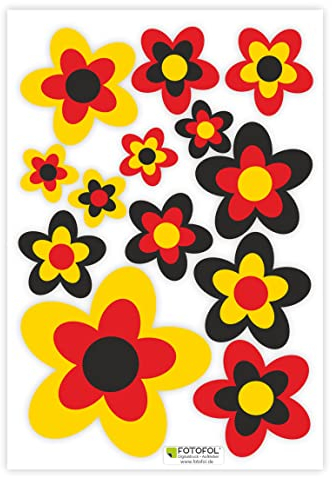 FOTOFOL 13 Aufkleber Auto Hippie Blumen - Sticker Flower Power Sommer - für Auto, Fahrzeuge, Roller, Moped, Motorrad-Helm - perfekt für VW Bulli California (Schwarz-Rot-Gold)