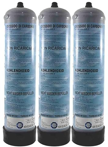 TermoidraulicaRV® 3 Bouteilles CO2 jetables 600 g pour aquariums avec raccord M10 x 1