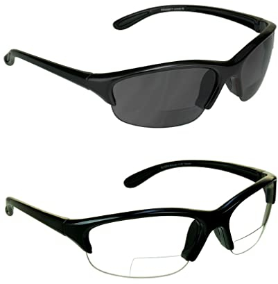 proSPORT Bifokale Sonnenbrille, Sicherheitsleser, +2.00, schwarzer Rahmen, rauchfarben und klare Gläser, leicht, Sport, Radfahren