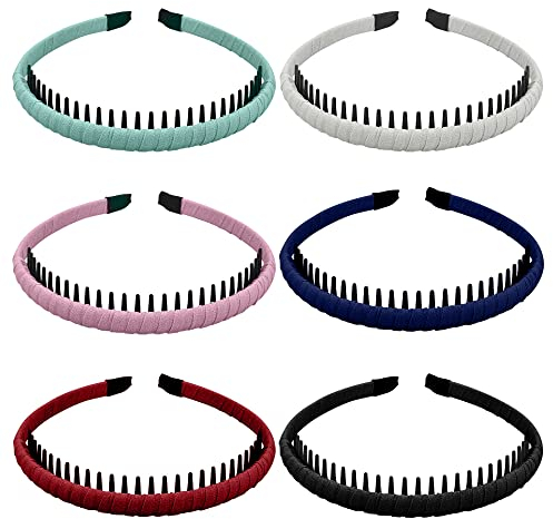 Lot de 6 Bandeau de Dents, Antidérapant Cerceau de Cheveux, Bandeaux de peigne pour Décoration