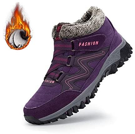 SENGHUI Winterschuhe Damen Wasserdicht Gefüttert Herren Schneestiefel rutschfest Stiefeletten (Lila,41)