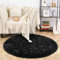 MARATIP Plüsch Teppich Rund,Flauschiger Teppich Rund, modernes Wohnzimmer, Kinder Mädchen,weicher und Flauschiger Teppich für das Schlafzimmer/Wohnzimmer/Kinderzimmer(Schwarz,Ø 120 cm Rund)