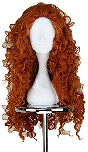 Biamoxer Brave Merida Cosplay Perücke Lang Locken Rollenspiel Perücke Halloween Haar