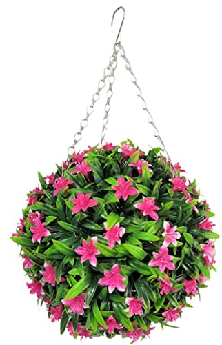 Best Artificial 28cm Lily Topiary Hanging Flower Ball **UV Fade Protected** (Pink)