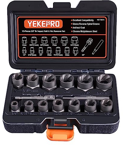 15PCS Impact Bolt & Nut Extractor Set, 3/8 Drive Extractor Socket Set