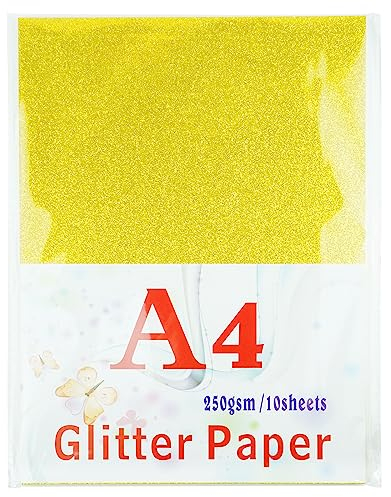 A4 Glitzerkarten, goldfarbenes Bastelpapier, 250 g/m² glänzender Glitzerkarton, Tonzeichenkarte für Kunsthandwerk und Kunst, Heimwerkerbedarf, Geschenkverpackung, Scrapbook, weicher Luxus (10 Blatt)