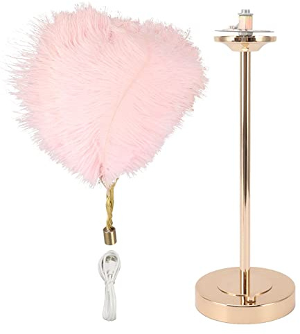 Lampe de Table en Plumes, Lampe de Chevet Moderne à 3 Couleurs à intensité Variable avec Contrôle Tactile avec Prise USB, Lampe de Chevet Décorative pour Chambre à Coucher, Salon (Rose)