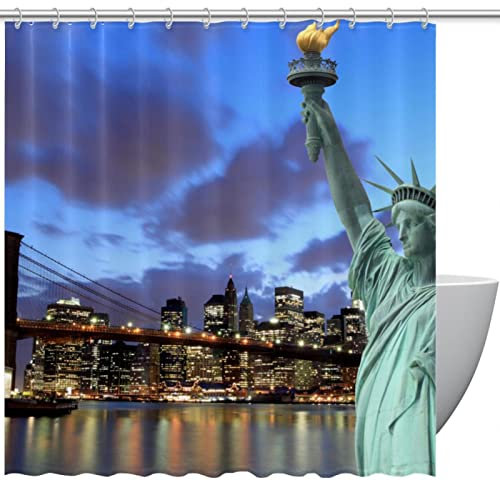 WOSHJIUK Duschvorhang Badezimmer Dusche und Badewanne,New York Freiheitsstatue Frauen,Duschvorhang-Set mit Haken