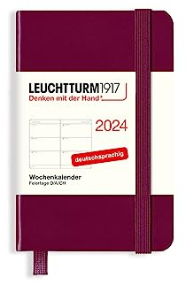 LEUCHTTURM1917 367645 Wochenkalender Mini (A7) 2024, Port Red, Deutsch, 12 Monate