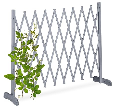 Relaxdays Grigliato in Legno per Rampicanti, Allungabile 275 cm, Graticolato per Piante, Giardino e Balcone, Grigio, 90 x 275 x 28 cm