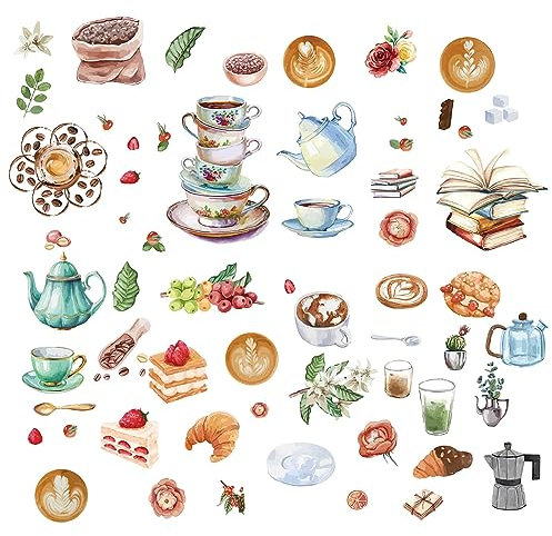 CRASPIRE 8 Fogli 8 Stili Vetrofanie Alimenti Tema caffè Vetrofanie Pane Decorazioni da Parete Decalcomanie per Aula Camera da Letto Soggiorno Finestra Scale Vetrina Decorazioni