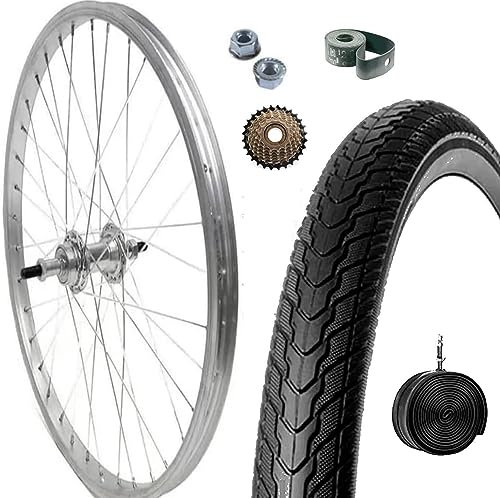 CERCHIO RUOTA COMPLETA POSTERIORE + COPERTONE + CAMERA 28 X 1.75 BICI ALLUMINIO/ACCIAIO 28X1.75 BICICLETTA CITY BIKE PASSEGGIO TREKKING - DADI DI FISSAGGIO E FLAP INCLUSI + RUOTA LIBERA 7 VELOCITÀ