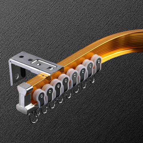 Biegsame Decke Gebogene Vorhangschiene, Flexible Decken Vorhang Halterung, Gardinenstange Aus Aluminium, Schiene Mit Metall Vorhang Haken, In U-förmigen Fenstern (Color : Gold, Size : 1.5m)