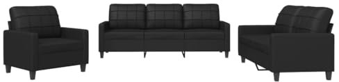vidaXL Ensemble de Canapés avec Coussins 3 pcs, Canapés avec Accoudoirs et Dossier, Ensemble de Meubles, Mobilier de Salle de Séjour, Moderne, Noir Similicuir