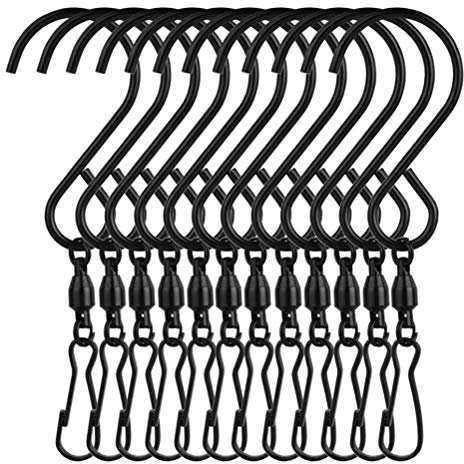 Pssopp Um 360 Grad Drehbare S-Haken-Clips, Edelstahl, Rostfrei, 8,5 cm Länge, für Windspiele, Glocken, Laternen, 6 Pfund Kapazität, Breite Anwendung (pures Schwarz)
