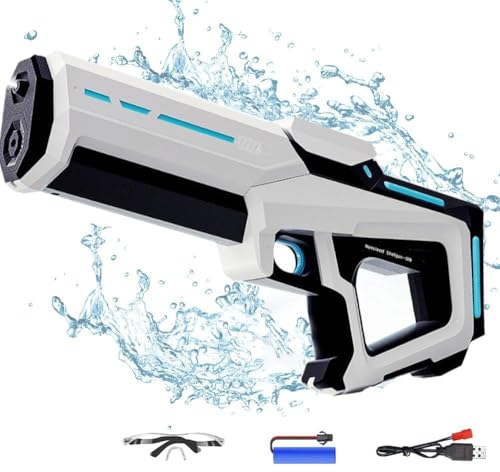 Wasserpistole Elektrisch,Elektrische Wasserpistole für Kinder und Erwachsene,2 in 1 Spritzpistole Wasser mit Großer Reichweite,Automatic Wasserspritzpistole Verfügbar für Pool,Garten,Strand (Weiß)