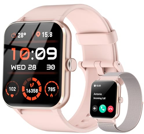 IOWODO Smartwatch Damen Herren, 1.85'' Fitnessuhr mit Telefonfunktion/Message Reminder, Fitnessuhr mit Herzfrequenzmonitor Schlafmonitor Schrittzähler, Sportuhr für iOS/Android