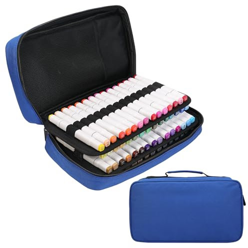 BOMKEE Marker-Organizer mit 60 Fächern, großes Marker-Etui für 60 Marker, große Kapazität, Marker-Aufbewahrungstasche, Stifteetui, Federmäppchen mit Tragegriff