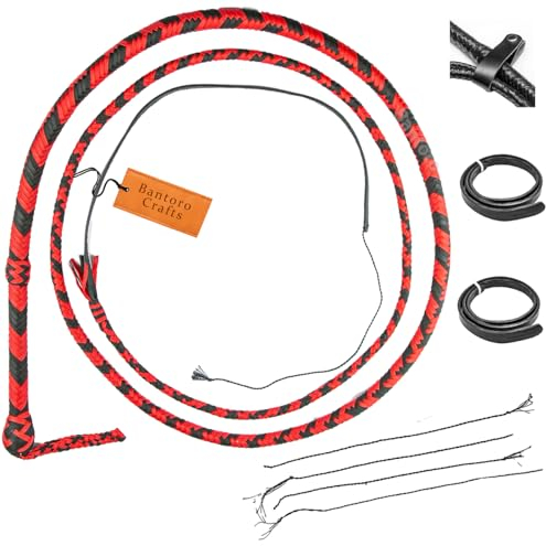 Bullwhip in Nylon/Paracord Intrecciato Rosso e Nero con 16 intrecci Belly Whip e Supporto Interno Frusta Hard-Cracking Indiana Jones (6 Piedi (1,8 Metri))