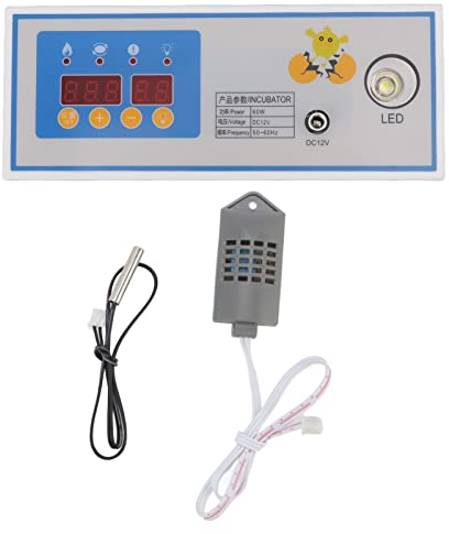 Küken-Inkubator-Thermostat, 60 W, 12 V, Geflügel-Eier-Inkubator-Temperaturregler, Eier-Brutmaschine, Temperatur- und Luftfeuchtigkeitsmesser, Temperaturüberwachung