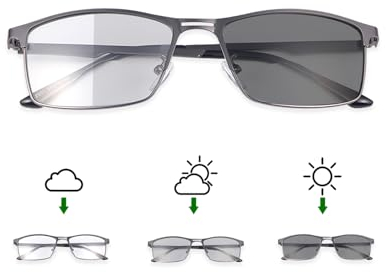LJIMI Photochrome Bifokale Lesebrille Blaues Licht Blockierende Blaulichtfilter Computer Brille UV400-Schutz Sonnenbrillenleser Vollrand Sonnenbrille Outdoor Sonne Leser für Damen Herren Brillen 2.00