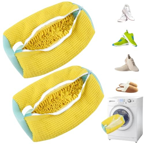 Wäschesack Schuhe Schuhwaschbeutel Waschmaschine mit Zips Waschbeutel Schuhe aus Microfaser Chenille Wäschenetz Wiederverwendbare, Sneaker Shoe Wash Bag, Schuhbeutel Schuhsack Waschmaschine (B-2pcs)