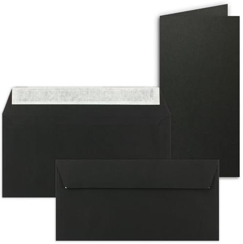 50x Faltkarten SET mit Brief-Umschlägen Schwarz - DIN Lang - 21 x 10,5 cm - FarbenFroh von GUSTAV NEUSER