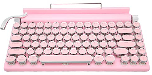 Akozon 83-Tasten-Retro-Schreibmaschinen-Mechanische Tastatur mit Knopfsteuerung, Runde Tastenkappen, Ergonomisches Design, Plug & Play, 3 Modi, Kabellose Funktion für Telefone