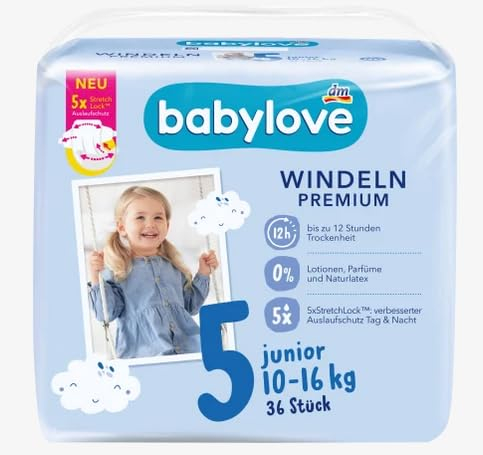 babylove Windeln Premium Gr. 5, Junior,10-16 kg, 36 Stück
