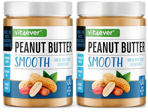 vit4ever Erdnussbutter Smooth - 2 kg (2x 1kg) - High Protein | 28 % Protein, ohne Zucker, Salz, Öl & Palmöl, vegan