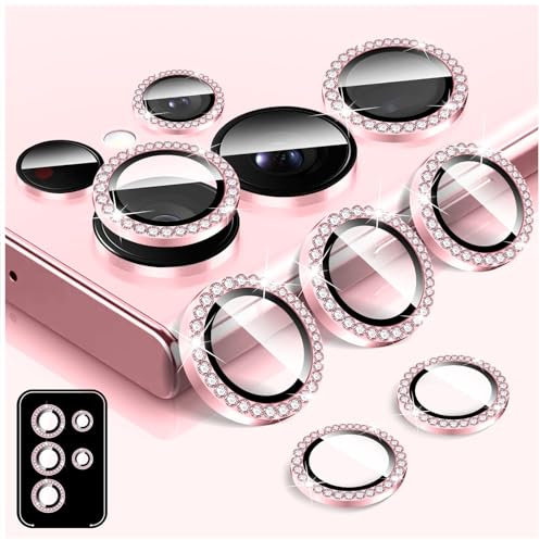 LucBuy Pellicola Protettiva per Obiettivo Della Fotocamera per Samsung Galaxy S23 Ultra, Pellicola Protettiva per Schermo Della Fotocamera in Vetro Temperato Diamond, Anelli Metallici Singoli
