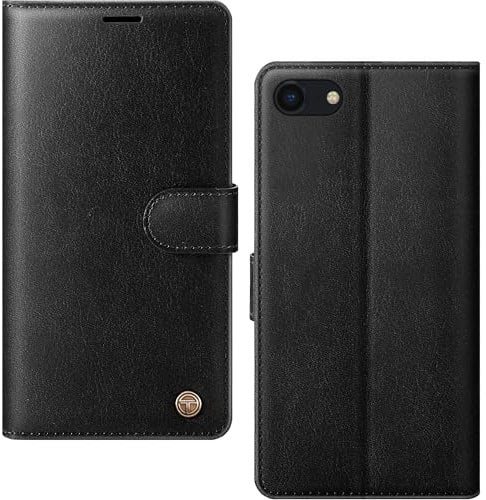 AIMOYU for iPhone SE 2020/2022 Case, iPhone 7/8 Case, Flip Wallet Leather Phone Case with [4 Card Slots] [RFID Blocking] Magnetic Protective Shockproof Cover for iPhone SE/ 7/8 Case - Black