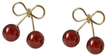 Elegant Cherry Studs Earrings for Women Golf Plated 925 Sterling Silver Post Pin Ruby Red Cherry Fruits Piercing Earring Trendy Retro Bowknot Dangle Stud Thanksgiving Valentine's Day Jewelry Gfits