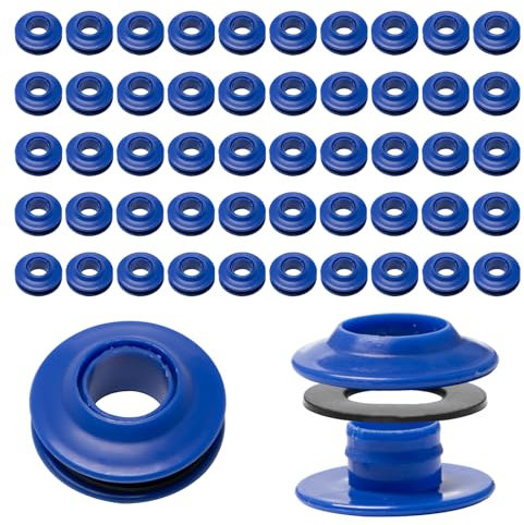 Sxutop 50 Pièces Œillets en Plastique pour Bâche,10 mm Bleu Oeillets Plastique Ensemble D'oeillets Fixation Accessoires pour Tissus pour Bâche de Piscine Rideaux Tentes