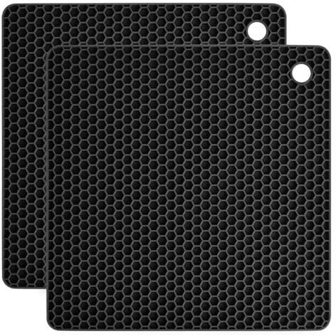 Flintronic Silicone Trivet for Hot Pots and Pans, 2 Pack Multipurpose Heat Resistant Mat, Flexible Silicone Trivets, Heatproof Square Mat for Kitchen Cooking and Dining (Black)