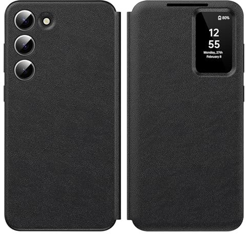 for Samsung Galaxy S23 Smart View Case, Wallet Case with Clear S View, Flip Folio Leather Protective Cover for Samsung S23 Case, Premium View Cover with Clear Time Window Case S23 5G