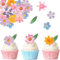 Gleevio Tortendeko Blumen Essbar Blätter Cupcake Deko,60 Stück Essbare Blumen für Torte,Essbare Blüten Tortendeko Hochzeit,Esspapier Blüten Kuchendeko Geburtstag,Blätter Deko Torte BabyParty Hawaii