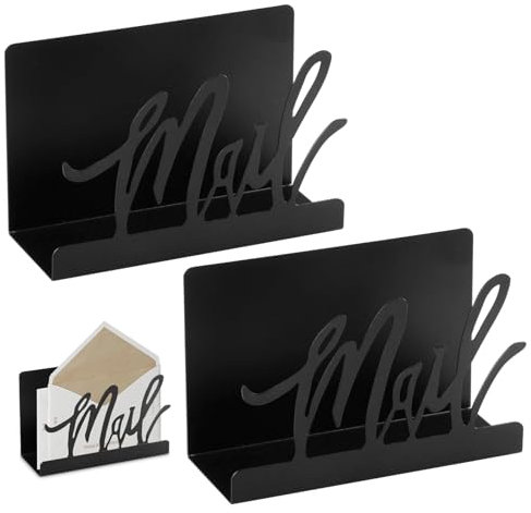 aupawdy 2 Stück Mail Halter Moderner Metall Brief Halter Arbeitsplatte Organizer Briefständer Mail Schriftzug Ständer mit Brieföffner für Wohnung Büro Schule Dokumenten Rechnung (Schwarze)