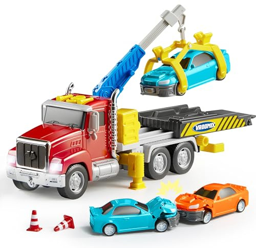 VROOMIX 3-in-1 Abschleppwagen Spielzeug ab 3 Jahre Junge, Baufahrzeug Bagger Spielzeug, Lichter und Geräusche, Geschenkspielzeug für Jungen ab 3 Jahren