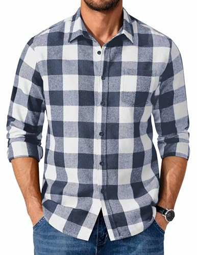 COOFANDY Mens Casual Button Down Shirt Long Sleeve Flannel Shirt Checked Shirt Jacket for Men
