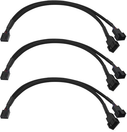 Riertostng 3Pcs PWM Fan Extension Cable 4Pin 25cm/9.8inch, 24AWG 1 Female to 2 Male Y Splitter HUB Cable, Compatible with PWM and 3Pin, for Computer PC Fan Power Cable