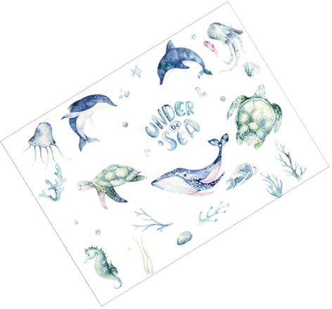 HAMPPLIES Wandtattoo Meeresbewohner Wal aus Pvc Selbstklebender Wandaufkleber für Kinderzimmer Handgemalt mit Aquarell Design Einfache Entfernung ohne Wandbeschädigung