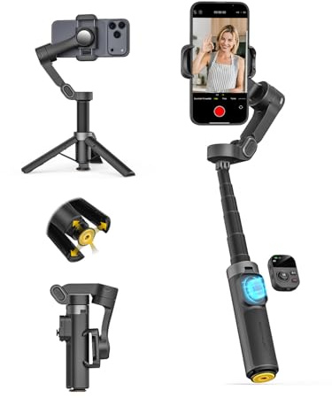 AOCHUAN 3-Achsen-Gimbal-Stabilisator für iPhone mit 360°-Gesichtserkennung, Smartphone-Gimbal mit EIN-klick-Stativöffnung, Stabilisator mit Fernbedienung und 50 cm Verlängerungsstange, Smart X3
