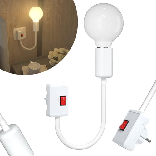Lustaled E27 Steckdosenlampe mit Schalter, 30cm Flexibler Schwanenhals Lampe, 360° Verstellbare Steckdosenlampe mit 5W Warmweiß LED Birne e27 für Küche, Schlafzimmer, Nachttisch, E27 Fassung