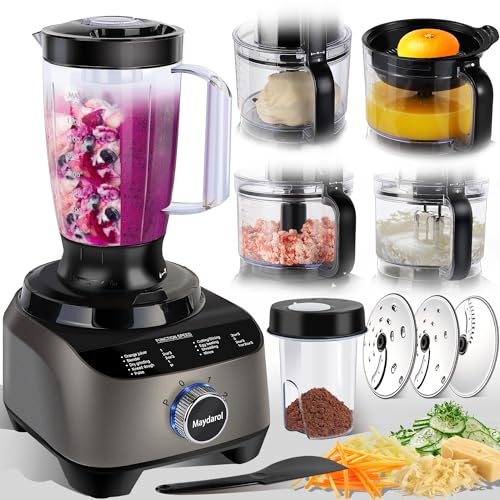 Maydarol 14 Cup Food Processor, 11-in-1 Food Processor and Blender Combo with Large Chute, 51 oz for Smoothies & Ice, for Chopping, Grinding, Slicing, Shredding, Purees & Dough, Dishwasher Safe